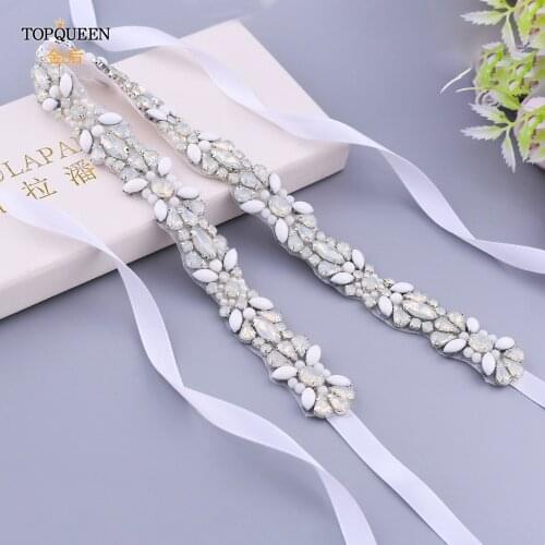 TOPQUEEN S467 Opal and Crystal Bridal Belt Formal Dresses Belts for Women Evening White Wedding Dress Belt For the Wedding Party