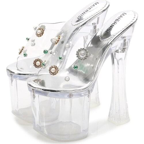 Summer Transparent Crystal 8CM Platform Pumps Fashion Sexy Nightclub Female High Heels Rivet Rhinestone Super High Heel Sandals