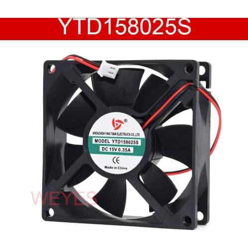 Genuine new for YTD158025S DC 15V 0.35A 2-wire 80x80x25mm Cooling Fan