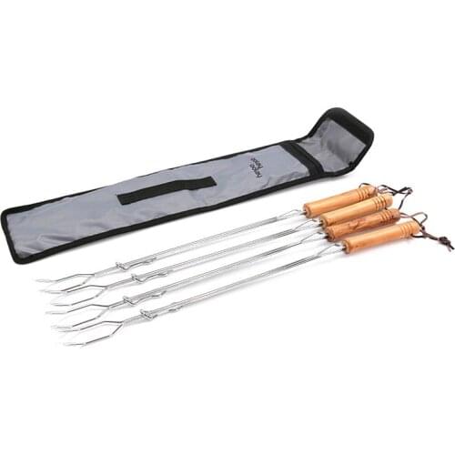 Extendable Barbecue Fork Portable Stainless Steel Roasting Fork Telescoping Fork Camping Hot Dog Skewers BBQ Forks Barbecue Tool