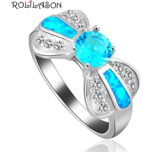 Anniversary Jewelry for Women Blue Zircon Blue Fire Opal silver colorStamped Delicate Rings USA Sz #6#7#8#9 OR816