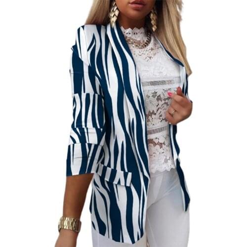 Women Jacket 2021 Office Coat All Match OL Suit Cardigan Striped Blazers Cardigan Lady Suits Thermal Office Coat for Work