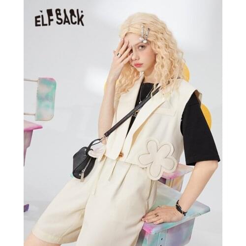 ELFSACK Solid Single Breasted Korean Blazer Women Jacket,2021 Summer Vintage Floral Applique Feminism Ladies Daily Outwears