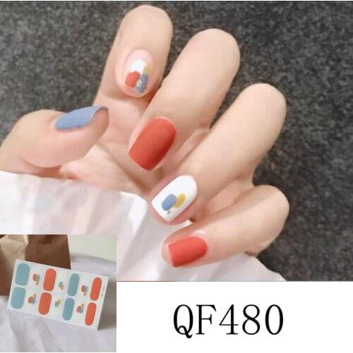 14Tips/Sheet 2020 New Style Nail Art Stickers Mixed Colors Beauty Full Cover 3D Adhesive Waterproof Tearable DIY Nail Decoration