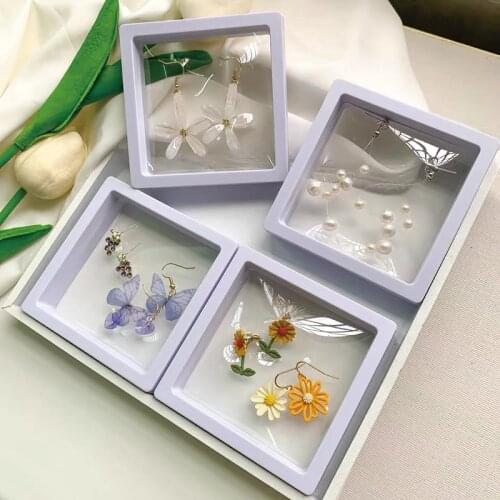 2pcs 9 * 9cm Film Jewelry Anti-Oxidation Portable Transparent Square Earring Ring Necklace Bracelet Small Packing Box