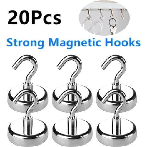 20Pcs Strong Magnetic Hooks Heavy Duty Wall Hanging Hooks Hanger Key Coat Hanger For Home Kitchen Storage Organization