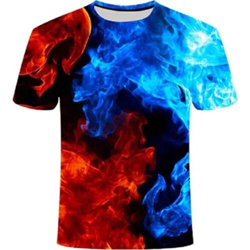 2021Summer new mens T-shirt, high-quality round neck T-shirt, fashion short-sleeved large size flame 3d printed poker top
