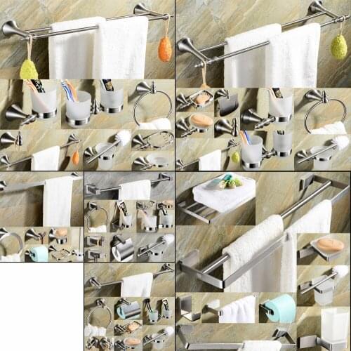 304 Stainless Steel Brushed Nickel Wall Mount Bath Hardware Sets Towel Bar Robe hook Paper Holder Bathroom Accessories Set