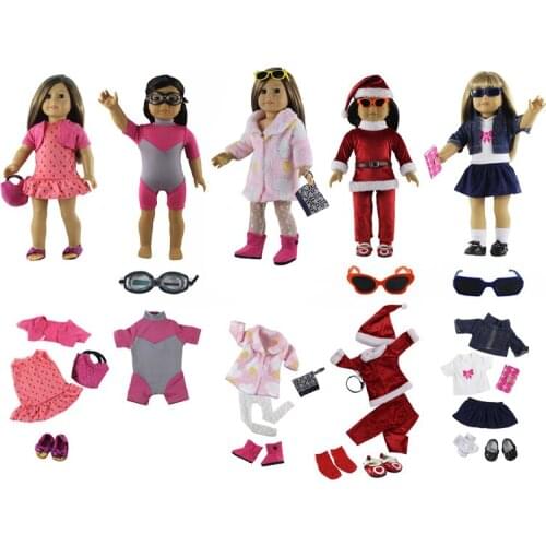 5 Set Doll Clothes+4 pairs Glasses+4 pairs Shoes+2 pairs Socks+3 Bags for 18"American Doll