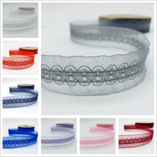 5yard/Lot 25mm Organza Lace Ribbon Handicrafts Embroidered Net Lace Ribbon For Sewing Fabric Lace Decoration