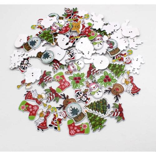 50pcs/lot mixed Christmas style buttons colorful wooden buttons for craft Supplies scrapbooking sewing accessories