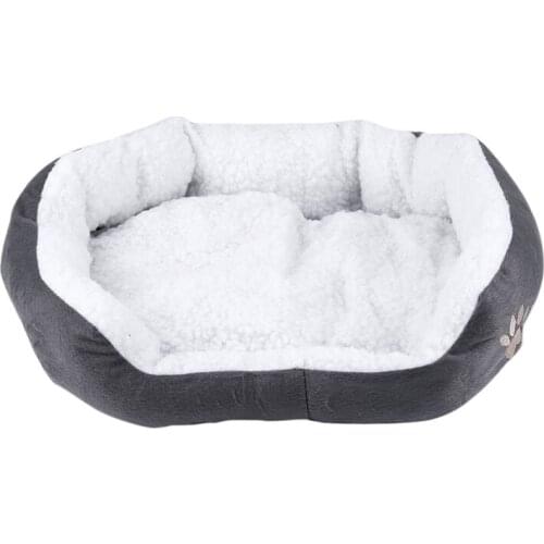 50 x 40cm Lambskin Dog Paw pattern Pets Nest Warm Washable Bed Sleeping Fleece Basket with Cushion For Puppy Dog Cat Gray Color