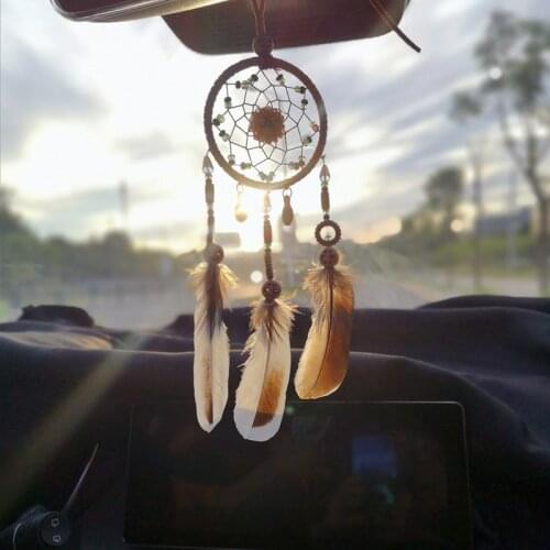 Car Pendant Cute Decoration Hanging Ornament Feather Dreamcatcher Car Accessories Automobile Rear View Mirror Accessories Gift