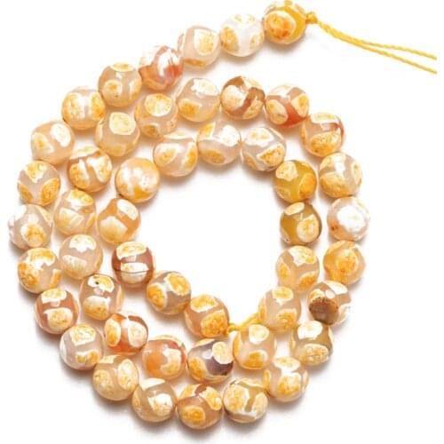 Wholesale Faceted Natural Stone Yellow Tibetan Agates Beads Round Loose Beads 8 10 12mm for Jewelry Accessories Bracelet DIY