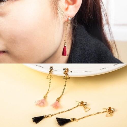 Long Tassel Earrings Gold Color Crystal Triangle Drop Earring Women Hollow Cubic Zirconia Dangle Silk Eardrop Link Chain Jewelry
