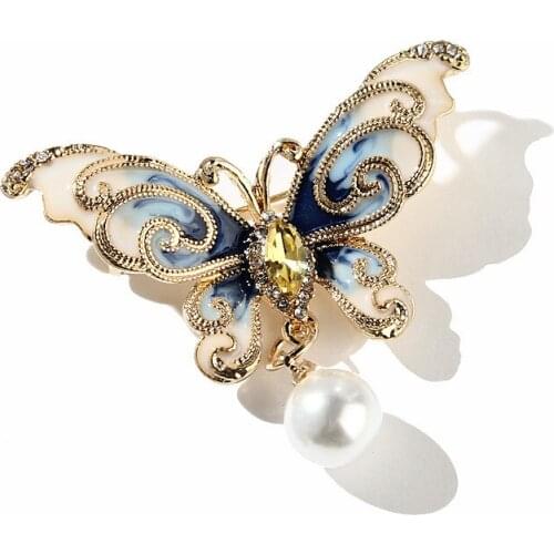 Elegant Crystal Butterfly Animal Pearl Brooch Women Rhinestone Colorful Butterfly Jewelry Insect Pins Vintage Women Fashion Gift