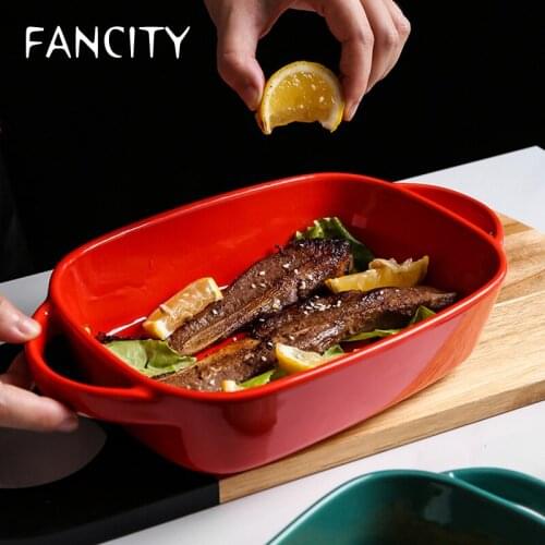 FANCITY Creative dish, cheese baked rice dish, household ceramic baking dish, oven and microwave oven special baking bowl