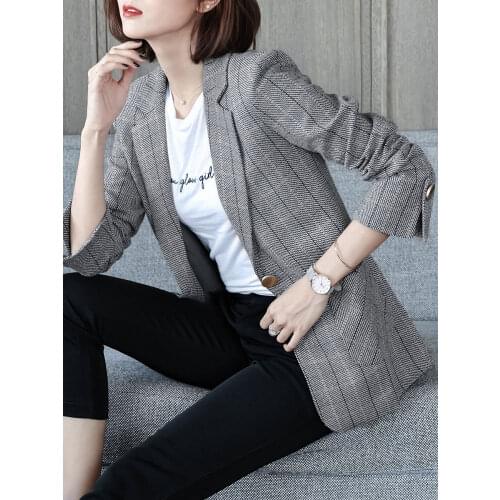 KMETRAM Womens Jacket Woman Spring 2020 Streetwear Korean Blazer Women Blazers and Jackets Plaid Coat Chaqueta Mujer MY3146