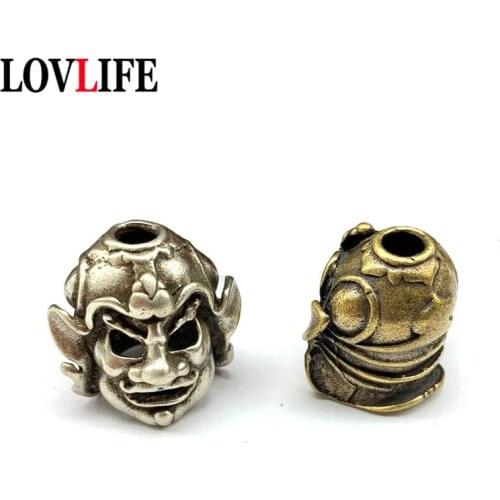Brass Handmade DIY Vintage Japanese Smaurai Mask Helmet Knife Bead Pendants Flashlight Paracord Umbrellas Rope Beads Keychains