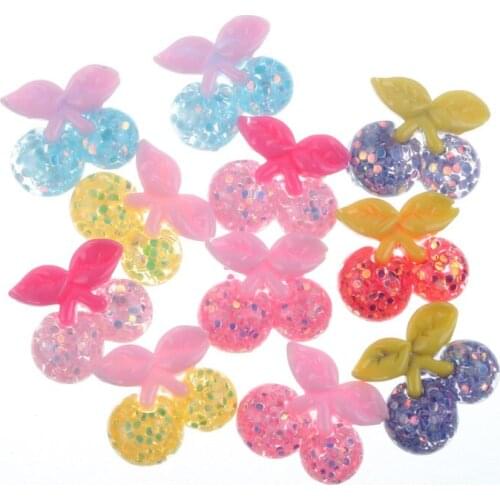 50Pcs Mixed Clear Bling Resin Cherry Decoration Crafts Flatback Cabochon Embellishments For Scrapbooking Accessories