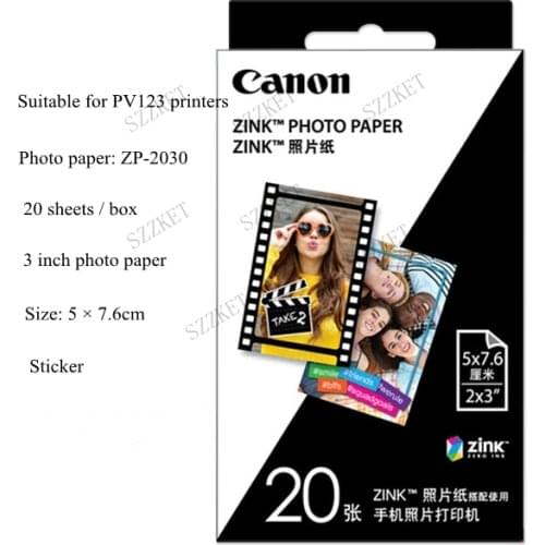 Instant color PV-123 special photo paper original 3 inch photo paper adhesive ZP-2030 card wallet for PV123 photo printer