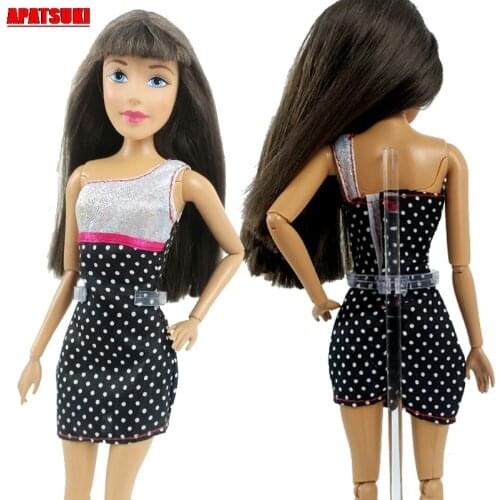 One Shoulder Backless Silver Black Silm Mini Dress for Barbie Doll One-Piece Outfits Clothes Evening Party Gown Dresses Kids Toy