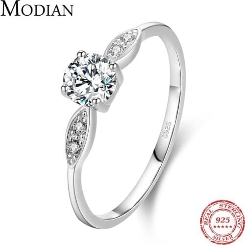 Modian Romantic Wedding Ring real 925 Sterling Silver Round Zirconia Classic Finger Rings For Women Engagement Fine Jewelry Gift