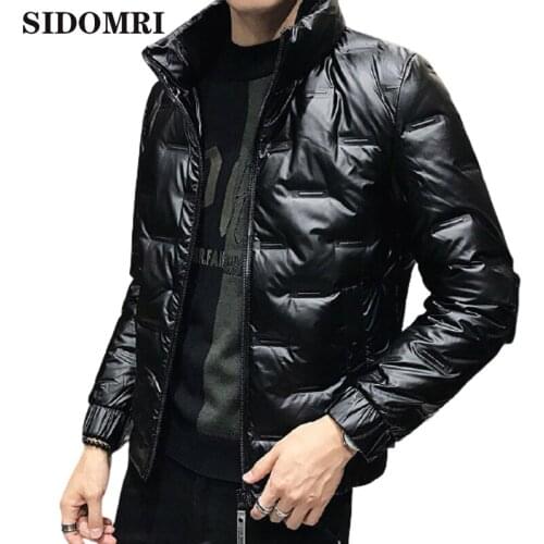 Winter Mens Down Jacket 80% White Duck Down Parka Thick Warm Stand Collar Outwear Black Glossy Mens Down Coat High Quality