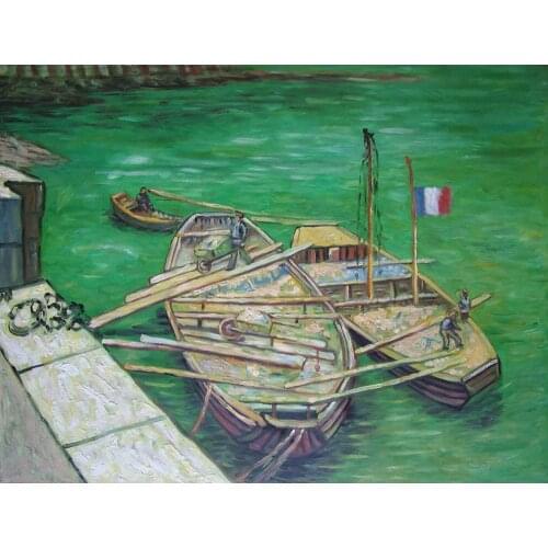 Quay with Men Unloading Sand Barges of Claude Monet art oil paintings Canvas reproduction hand-painted