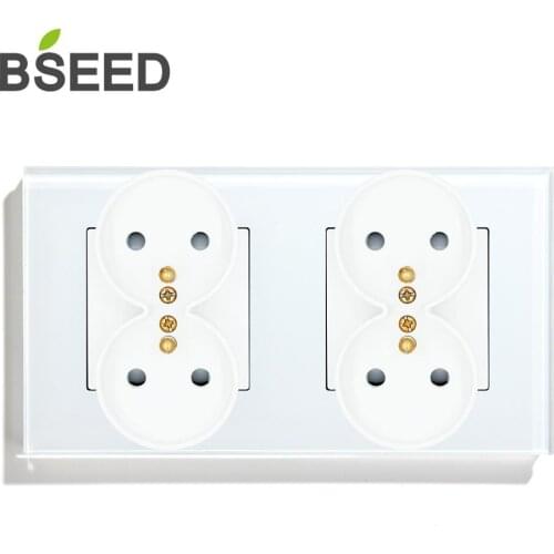 BSEED France Standard Wall Socket Double Socket White Black Gloden Glass Panel 157mm16A 110V-250V For Home Improvement