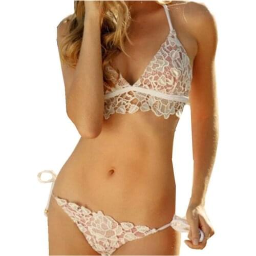 2019 NEW Sexy Women Lace Crochet Bikini Set Padded Bra Swimsuits Bandage Swimwear Swimsuit Hot Bathing Suit Beachwear Costume