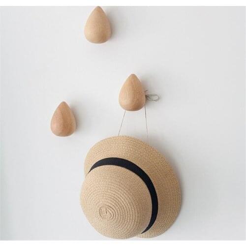 New Nordic Solid Wood Hook Drop-shaped Wall Hanging Wooden Coat Hanger Bedroom Free-punching Hooks