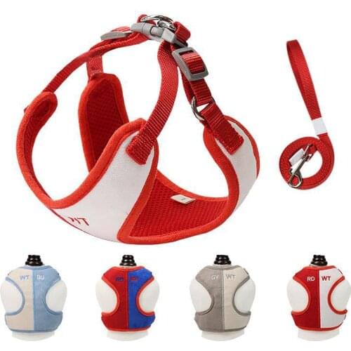 New Pet Reflective Traction Rope Suede Color-blocking Breathable Dog Harness Pet Supplies