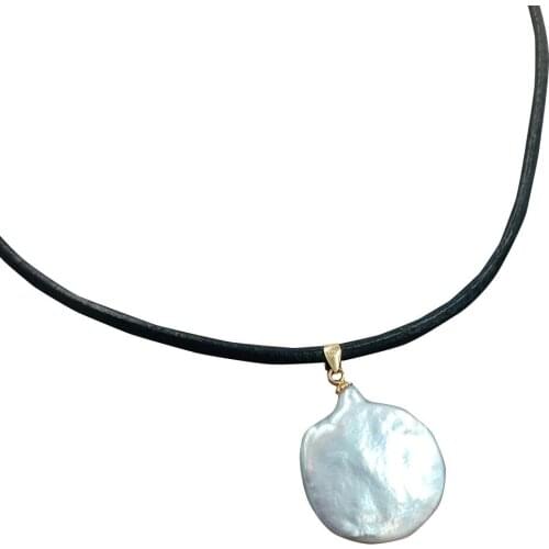 100% nature freshwater pearl pendant necklace ,18 mm big coin baroque shape .magnet closer