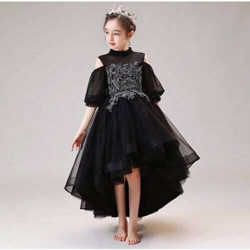 Flower Girl Dresses Ball Gown High Knee-Length Embroidery Off The Shoulder Sequined Tulle Luxury Princess Kids Party Dress D166