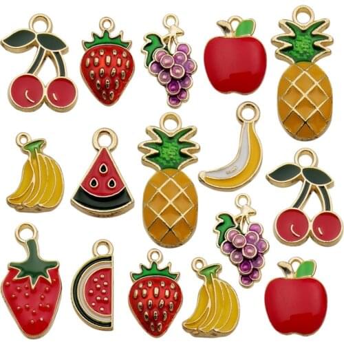 Mix 30pcs/lot 10 Styles Enamel Plated Cut Fruit Charm Pendant For DIY Necklace Bracelet Jewelry Making Findings