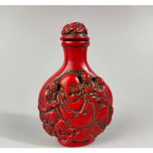 Elaborate Chinese Classical Traditional Craft Collection Home Decoration Gift Red Resin Buddha Snuff Bottle