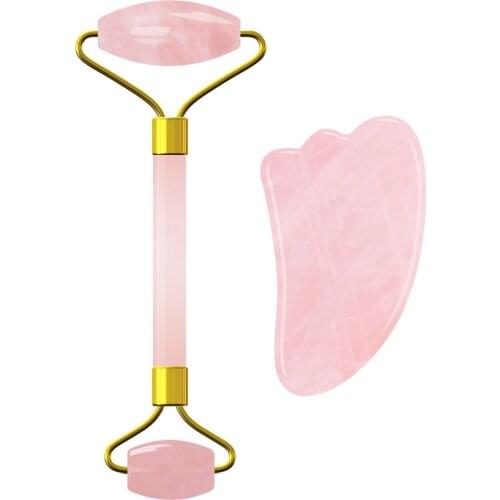 Drop Shipping Massage Roller Gua Sha Board 100% Real Natural Stone Facial Massager Beauty Lifting Body Slimming Face Care Tools