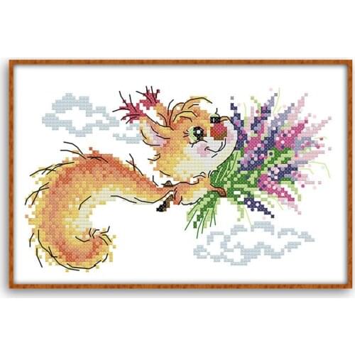 Animal Series Squirrel Cross Stitch Kits DMC 14CT 11CT Animal Counted Embroidery Needlework for Home Decorations DA087