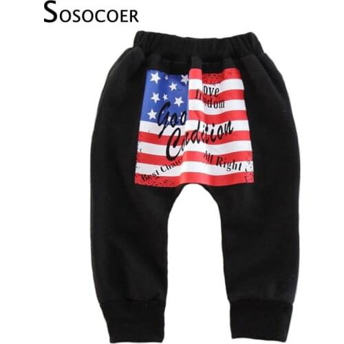 SOSOCOER Toddler Boy Harem Pants Baby Clothes Autumn US Flag Kids Trousers High Quality Boys Girls Sports Pant Children Costume