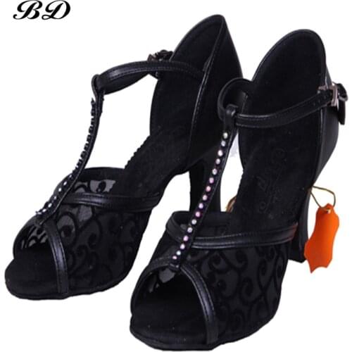 Sports Shoe Sneakers Dance Shoes Ballroom Women Latin Shoes Cowhide Anti-slip Sole Lace Satin Mesh Ventilation Drilling BD233