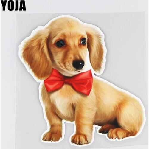 YOJA 16.2×17.2CM With Bowknot Dog Cover Scratches Modified Stickers Cute Cartoon Decoration Car Accessories 19B-0031