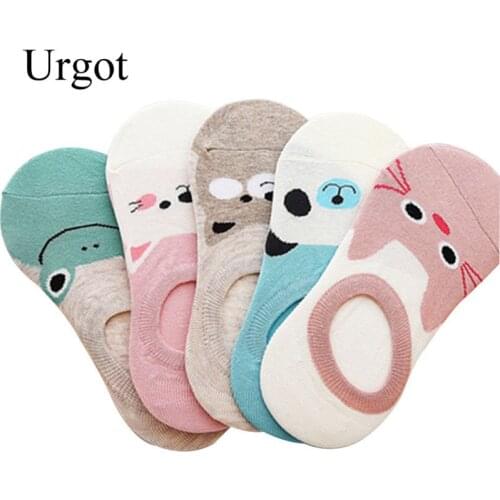 Urgot 5 Pairs Womens Socks Candy Color Small Animal Cartoon Pattern Boat Sock Suit for Summer Breathable Casual Lady Funny Socks