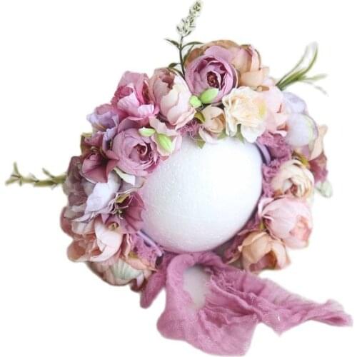 Vintage Newborn Flower Bonnet Baby Girl Floral Hat Photography Props Newborn Flower Hat Photo Prop