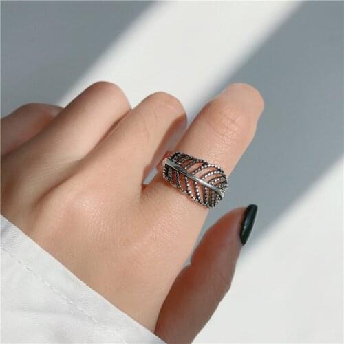Vintage Hollow Leaves Simple Open Forefinger Rings For Women Classic Fashion Antique Silver Color Exaggerate Rings Jewelry gift