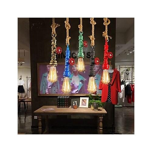 Edison Retro Loft Industrial Lighting Vintage Pendant Light Fxitures Dinning Room Rope Pipe Lamp Lamparas Colgantes 5 Color