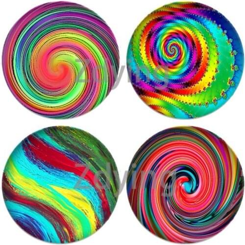 Zdying 10pcs New Arrival Rainbow Spiral Art Pattern Round Glass Cabochon Photo Dome DIY Pendant Earrings Brooch Jewelry Findings