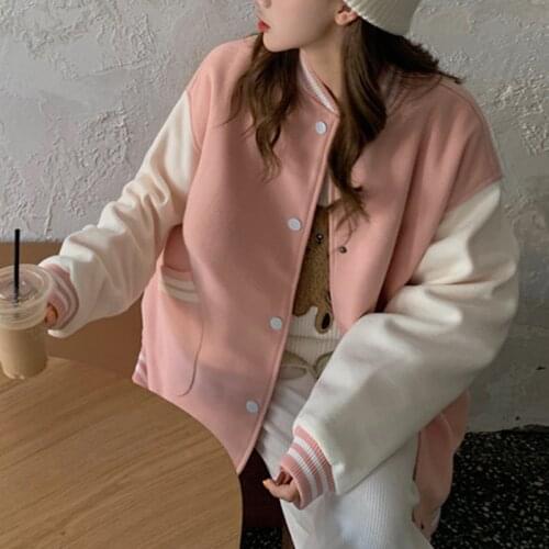 Women Harajuku Pocket Baseball Jackets College Teens Vintage Korean Fashion Lady Bomber Jacket Autumn Gilr Outwear 2021