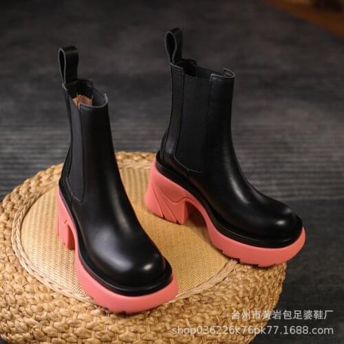 New Design Women Autumn Winter British Style Mid Chunky Heels Comfortable Warm Non-slip Fashion Flat Platform Boots Shoes