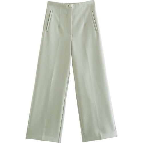 Za womens fashion High Waist Wide Leg Pants solid color pants side pockets and back false welt pockets womens pants